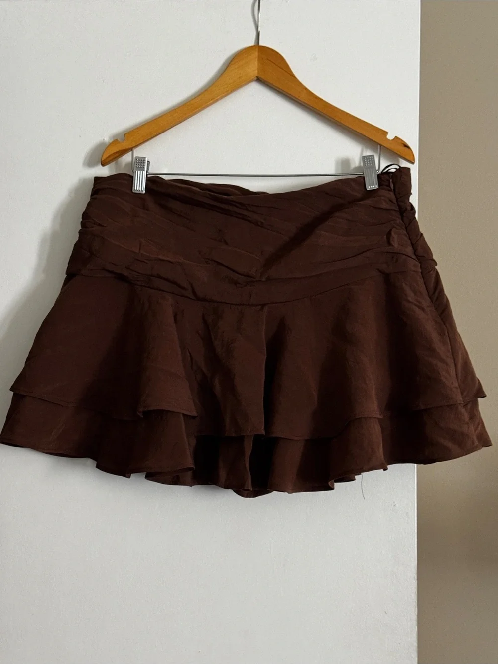 Zara Brown Tiered Ruffle Women's Shorts Skirt